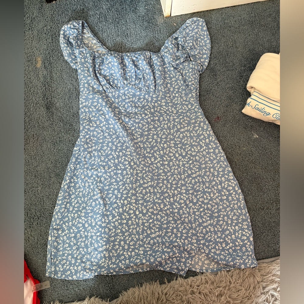 SHEIN Blue and White Ruffled Tiered Mini Sundress